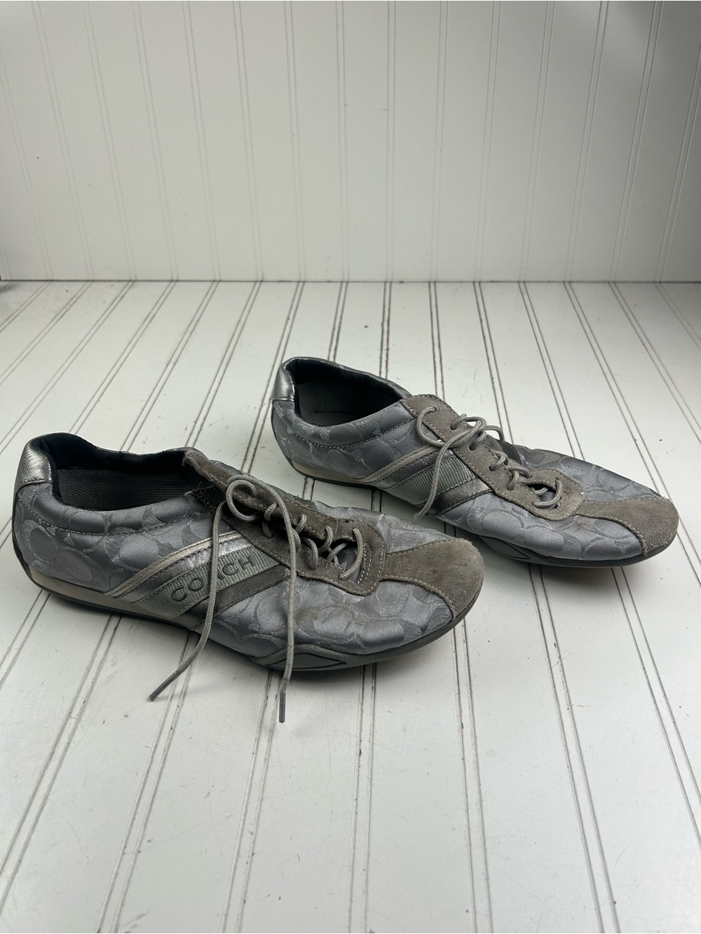 Coach Jayme Monogram Signature Logo Sneakers Grey Silver Women’s Size 11M - Picture 3 of 13